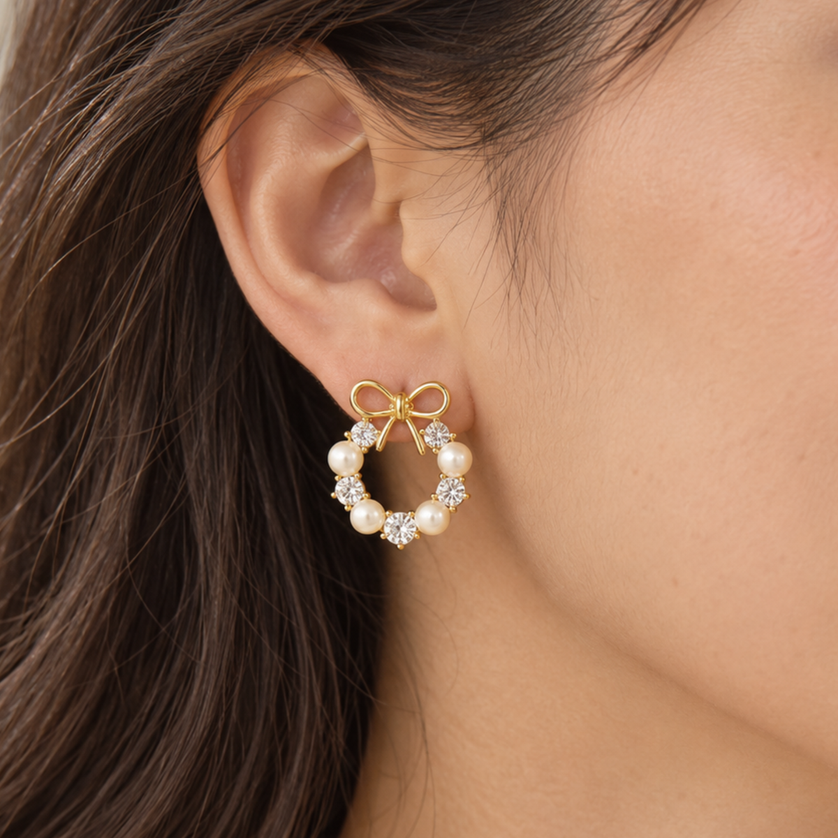 Pearl & Bow Drop Earrings