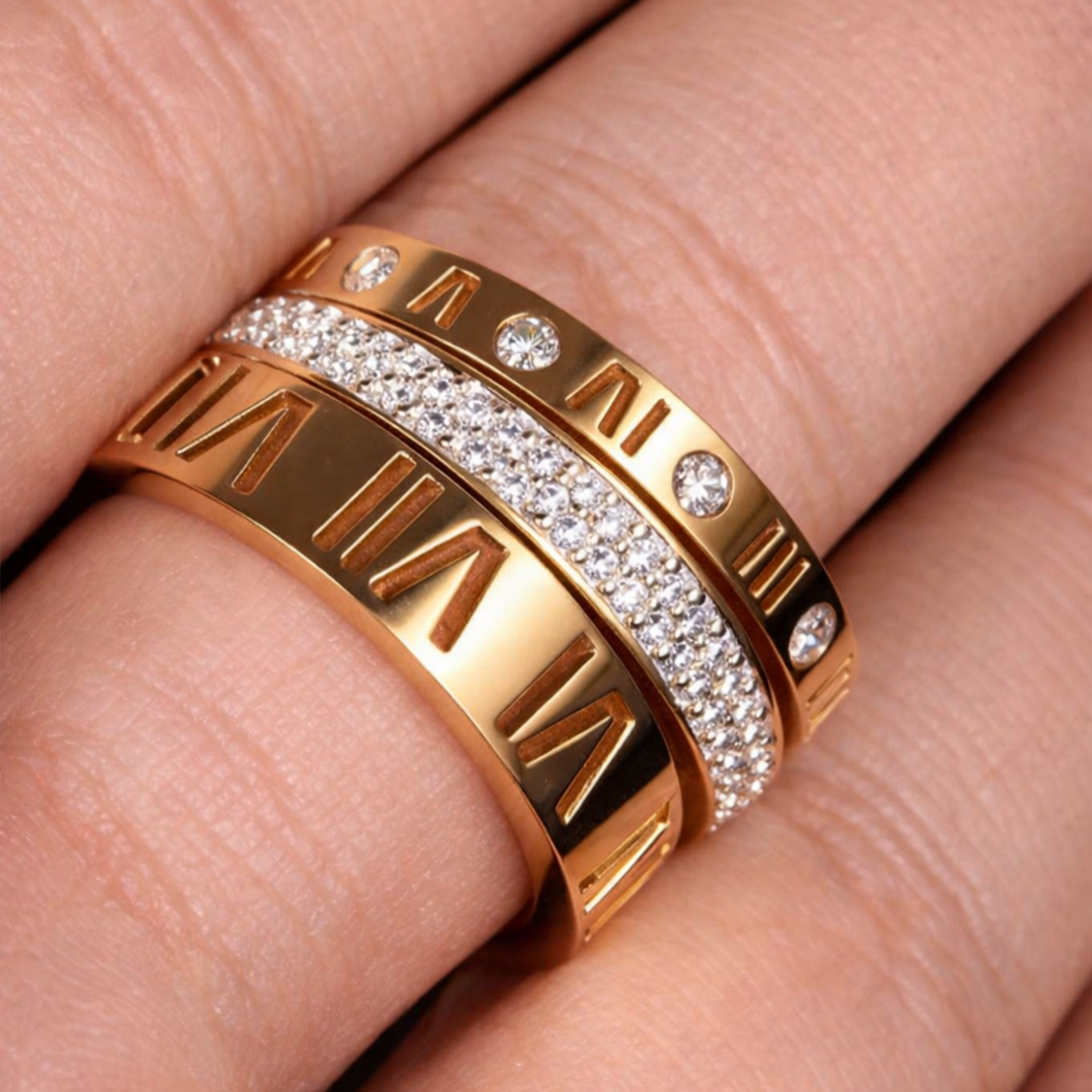 A woman wearing a Numeral ring