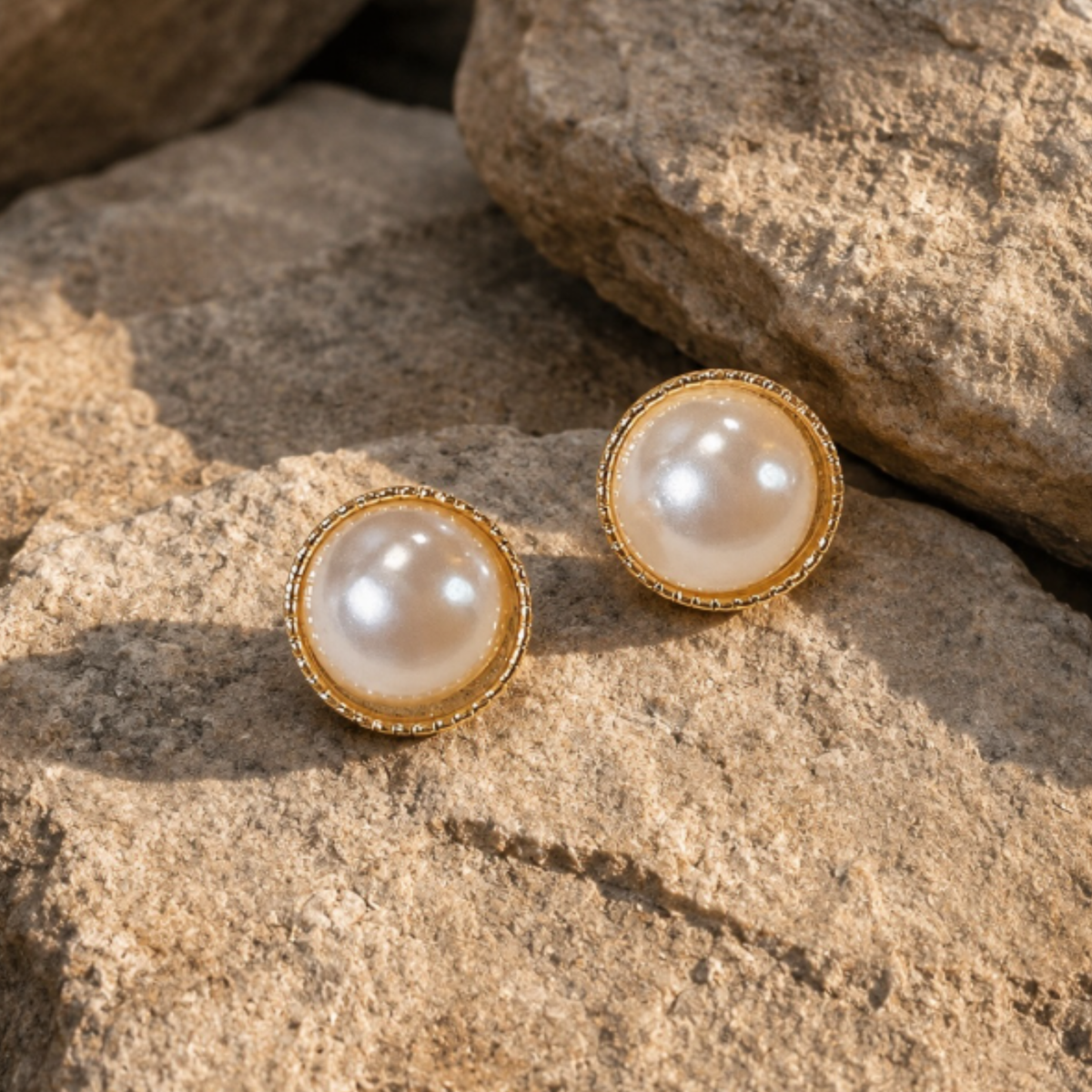 A minimalistic stud earrings on a rock surface