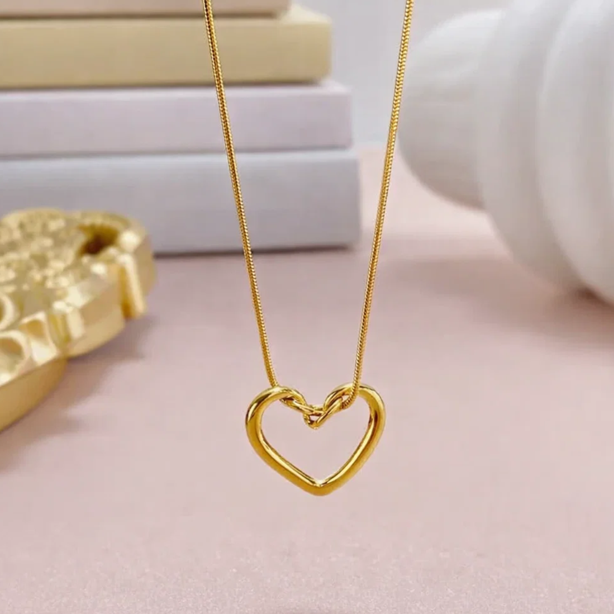 Heart-shaped necklace hanging 